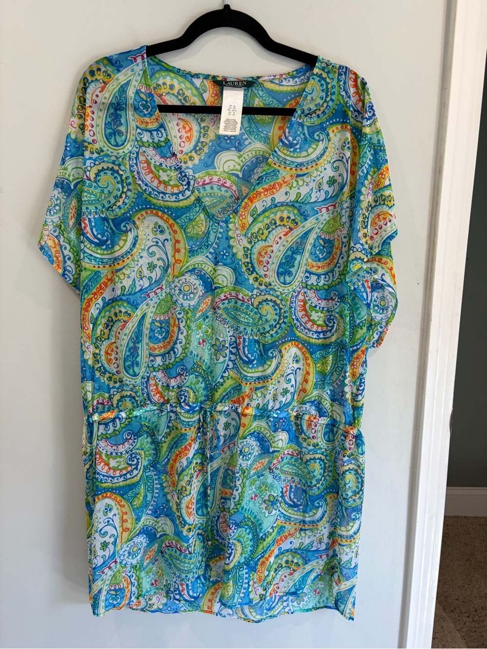 Lauren Ralph Lauren Aqua Multi Paisley Sheer Swim Coverup Beach Tropical